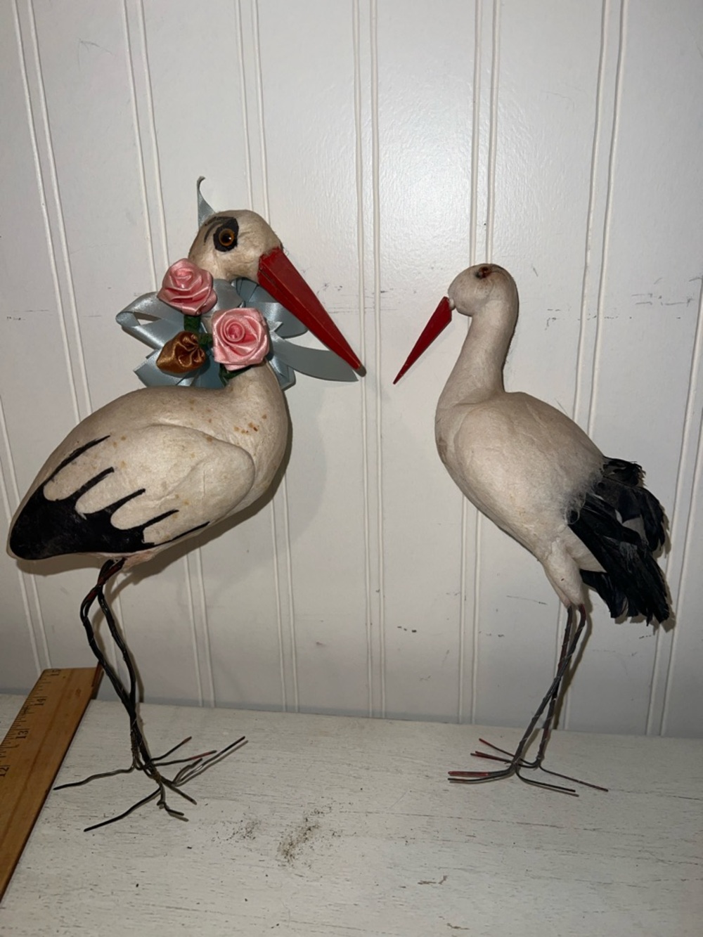 Antique Vintage Spun Cotton Stork Bird Christmas Ornament Germany 1930s plus